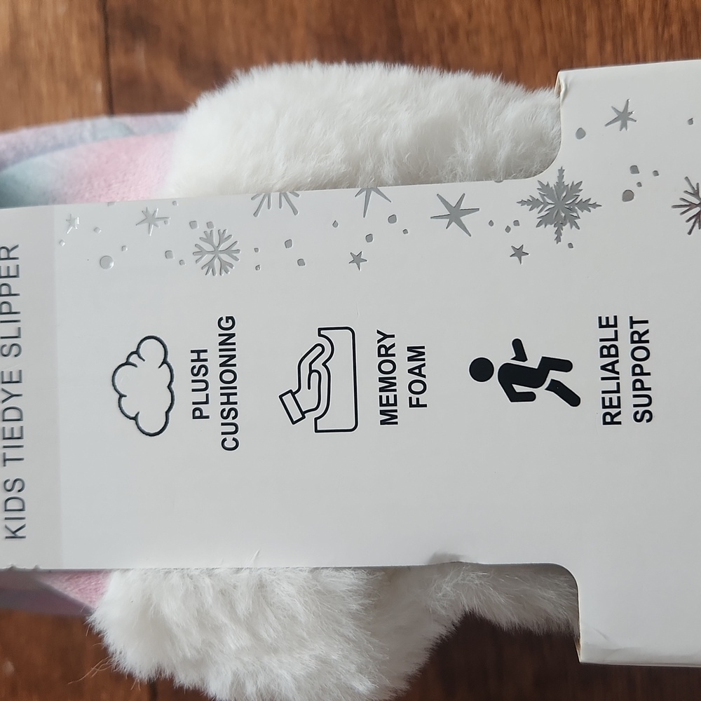 Fleece Lined Kids Slippers - Pink and Blue Pastel Tie-dye Size 13-1 NIB - Picture 6 of 6